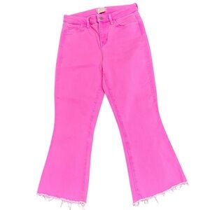L'AGENCE high rise cropped flare frayed hems hot neon pink jeans USA made 26